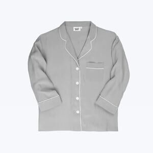 Sleepy Jones 100% silk Marina Top Pajama Shirt Grey Medium A010840